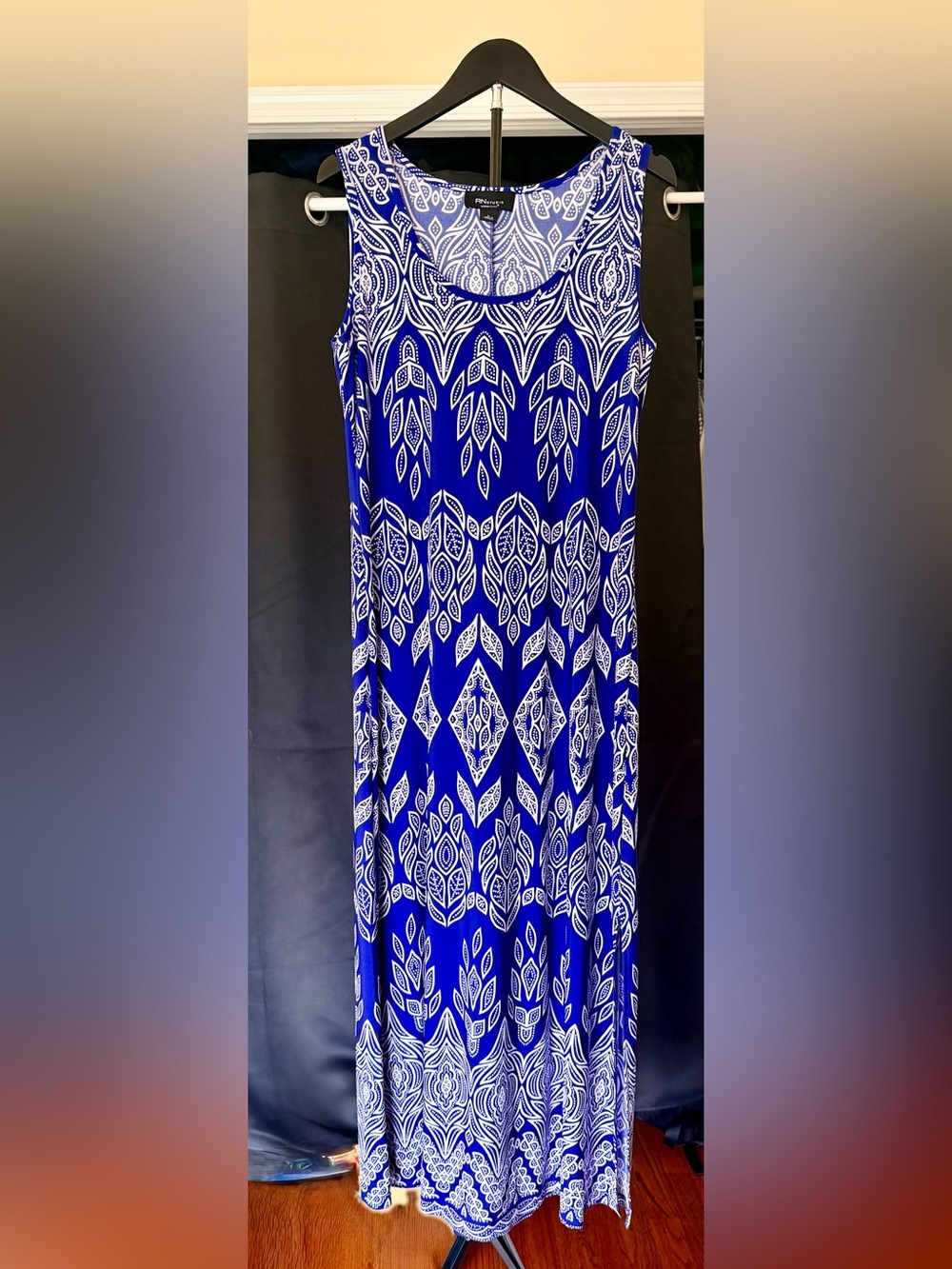 RN Studio by Ronni Nicole Blue White Paisley Maxi Dress Size L